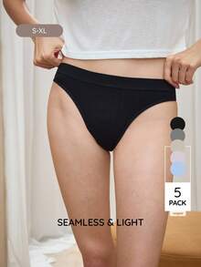 Wedaily 5 条装纯色罗纹针织性感丁字裤 - 彩色 - 查看 4