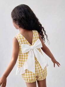 Maija Kids Maija Kids 女童小女孩寬鬆休閒蝴蝶結裝飾上衣短褲兩件套 夏季 - 黃色 - 查看 1