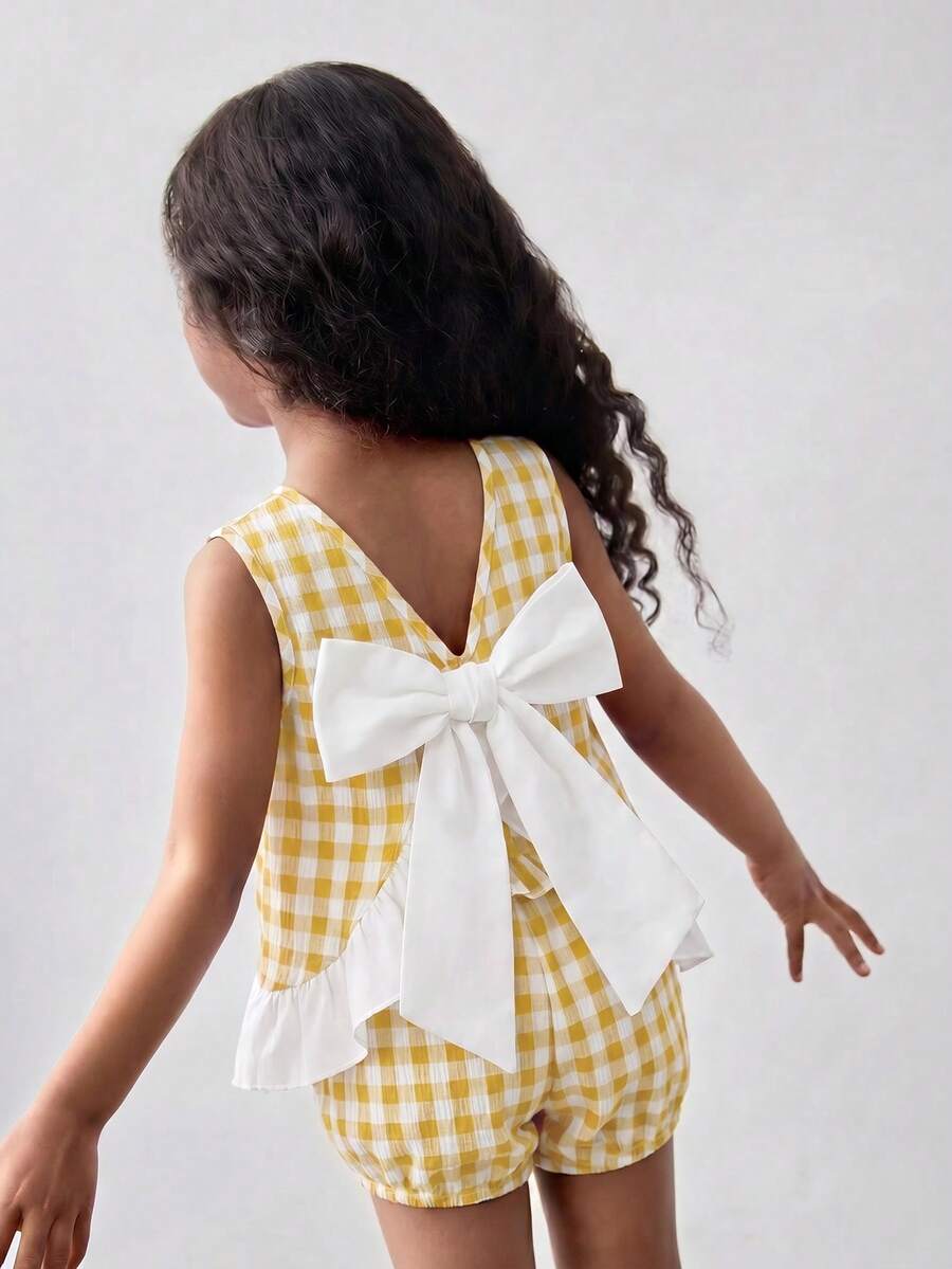 Maija Kids Maija Kids 女童小女孩寬鬆休閒蝴蝶結裝飾上衣短褲兩件套 夏季 - 黃色 - 查看 1