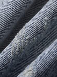 Dazy Plus Celana Pendek Denim Biru Tua dengan Saku Belakang dan Bordir Pita, Potongan Lurus, Panjang Selutut, Cocok untuk Musim Semi dan Musim Panas - Light Wash - View 3