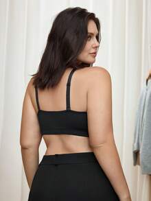Bralution Black Bandeau Front Closure Push Up Bra, Non-Slip Lace Patchwork, Lift And Support, High Coverage 1/2 Cup Comfy Balconette Bra, Plus Size Summer Sexy - Black - View 6