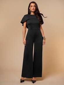 Silquee Women's Frayed-Edge Fitted Elegant Mature Slip Dress, Summer Holiday Outfit, Party Office Dinner Blue Black Jumpsuit For Commuting. - Black - View 4