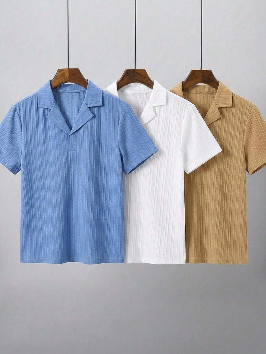 SHEIN Set 3pcs/Set untuk Anak Laki-laki Remaja, Cocok untuk Liburan Musim Semi/Panas, Kasual, Serbaguna, Kemeja Polo Lengan Pendek & Atasan Kemeja, Cocok untuk Jalan-jalan, Kencan, Sekolah, Musim Semi, Musim Panas, Musim Gugur, Musim Dingin - MultiWarna - View 1