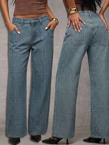 SHEIN BAE Women's Casual Versatile Daily Travel Denim Jeans With Pockets And Buttons Fall Clothes Back To School Clothes Elegant Jeans For Party Going Out Jeans - Blue - View 3
