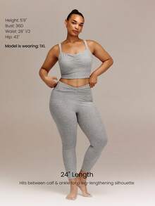 GLOWMODE 24'' Plus Size FeatherFit™-CloudBlend Ruched Waist Back Peakbum Invisible Butt Lifting Leggings Ballet Barre Studio Daily Casual - Light Grey - View 3
