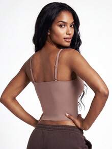 SHAPORA 1pc Solid Color Seamless Camisole For Women - Mocha Brown - View 2