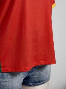 SHEIN ICON 女款大尺碼字母印花圓領短袖休閒寬鬆版型T恤 - 紅色 - 查看 9