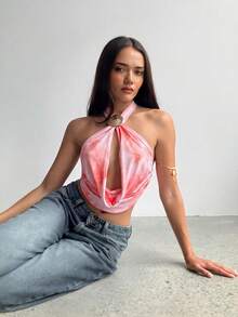Aloruh 女士性感优雅交叉露背扎染印花交叉无袖上衣 - 彩色 - 查看 5