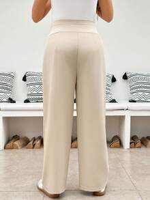 SHEIN Maternity High Waist Long Pants Fall - Khaki - View 3