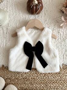 SHEIN Baby Girl Soft & Comfortable 3D Bow Casual Vest Jacket - White - View 6