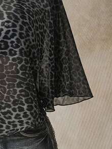 SHEIN ICON Casual Minimalist Leopard Print Pattern Plus Size Mesh Top For Women, Suitable For Summer - Multicolor - View 4