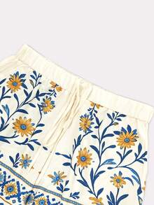 SHEIN Holidaya 女款兩件套，花卉印花短袖上衣與短褲，優雅休閒風格，適合夏季戶外海灘度假、日常穿著，適用於辦公室、商務、派對與約會 - 彩色 - 查看 5