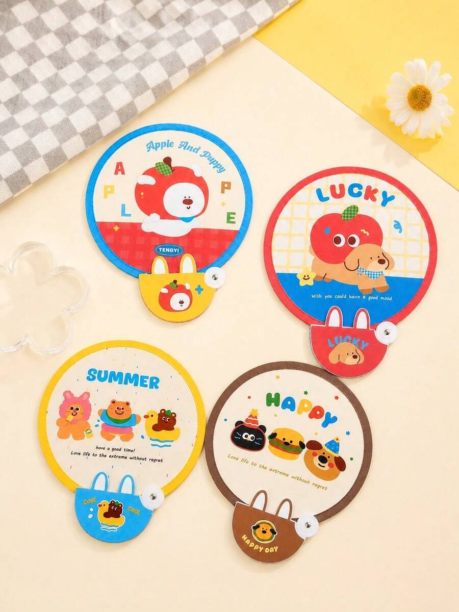 Zazumi 1PC/2PCS Cute Cartoon-Patterned Portable Mini Fan, Foldable And Easy To Store, Perfect For Summer Outdoor Cooling. Mini Pocket Fan. - multicolor - View 1