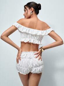 Softvol 2pcs Women White Cropped Top And Shorts Pajama Set, Sleepwear Loungewear - White - View 2