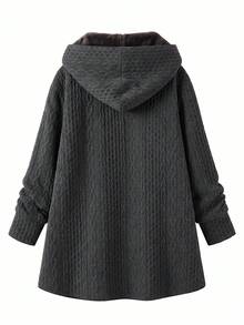 SHEIN Clasi 女款素色連帽保暖內裡休閒百搭日常長袖外套 - 灰色 - 查看 3