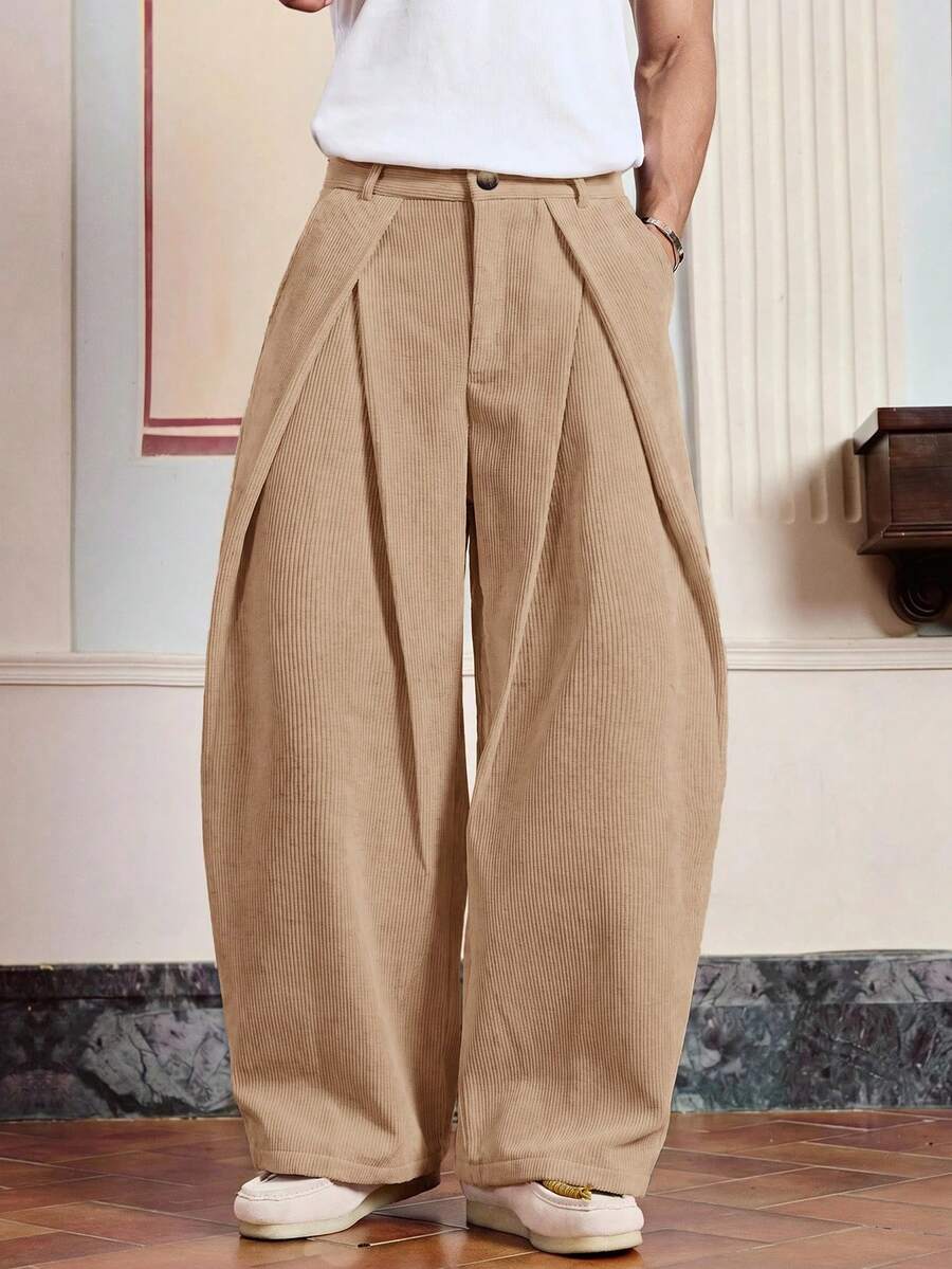 SWAVVY Men's Casual Versatile Solid Color Curved Leg Long Pants - Khaki - View 1