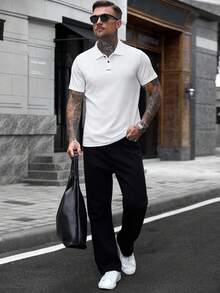 Manfinity Homme 男士夏季白色短袖時尚百搭POLO衫 - 白色 - 查看 6