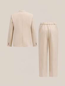 VeloEdit Apricot Men's Solid Color Business Suits, Including Jacket And Trousers, Brown, Two Pieces Beige Khaki Summer Cream Casual Champagne Suitable For - Apricot - View 7