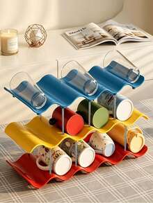 Haus Hana 1pc Wavy Rim Cup Storage Rack, Stackable Multi-Tier Mug Holder, Wine Display Stand For Bar & Living Room - multicolor - View 3