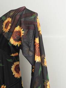 SHEIN EZwear 大尺碼女款V領花卉印花休閒度假夏季連身裙 秋季 - 彩色 - 查看 8