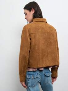Nöista Brown Suede Jacket With A Collar, Flap Patch Pockets & Covered Buttons. Everyday, Back-To-School, Office Wear, Travel, Weekends, Fall Autumn, Winter.. - Brown - View 6