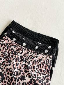 SHEIN Vintaside Kids 女嬰 6 件組 春秋休閒極簡可愛甜美棕色豹紋上衣與粉杏色上衣，搭配長褲，3 套套裝組合，適合上學與日常穿著 - 彩色 - 查看 7