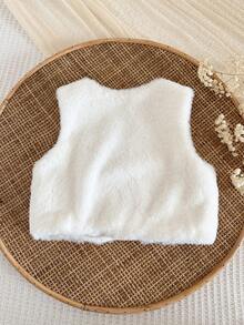 SHEIN Baby Girl Soft & Comfortable 3D Bow Casual Vest Jacket - White - View 2