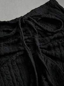 Sweetra French Elegant Gentle Girl Apricot Tone Intellectual Style Home Outdoor Gathering Exquisite Textured Jacquard Fabric Unique Drawstring Tie Design Spring Summer Elegant Long Minimalist Sexy Women's Skirt - Black - View 4