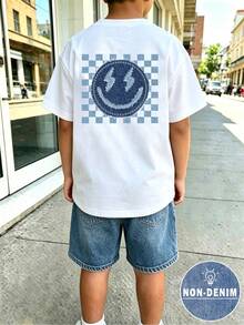 2件組青少年男孩酷英文標語印花時尚圓領短袖T恤與運動短褲套裝，適合假期派對、春夏休閒舒適、夏季必備選擇、時尚休閒穿搭、春夏街頭風、外出休閒穿著、返校派對、適合戶外野餐 - 彩色 - 查看 3