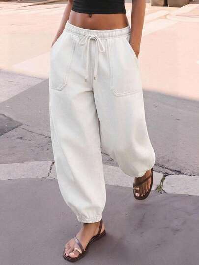 Maija Women's Casual Versatile Tapered Leg Jeans, Summer, Commuter, Vacation, Party Travel, Date, Holiday, Festival, Comfortable, White Pants, Versatile.