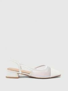 CUCCOO BIZCHIC Women's Shoes Spring And Summer Pointed Short Thick Heel White Mesh Stitching High Heel Shoes - Moonlight White - View 2