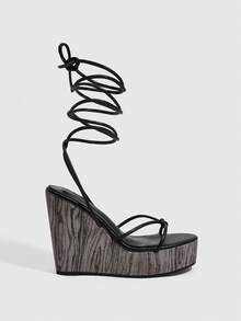 CUCCOO SZL Women's Strappy Fashion Versatile Thick Sole Wedge Sandals, Vacation Shoes, Spring/Summer Shoes - Black - View 2
