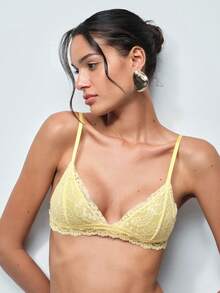 Softvol Holiday Season Ultra-Thin Bra, Floral Pattern Lace Bra For Small Bust Women, Soft Seamless Triangle Cup Sexy Lingerie - Yellow - View 7