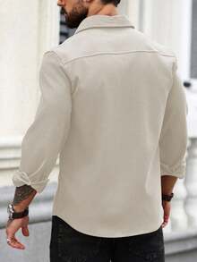 Manfinity Homme Men Spring Casual Solid Color Long Sleeve Shirt, Fall, Formal - Apricot - View 2