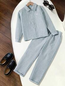 Tween Boys Striped Suits, Long Sleeve, Back To School,Co Ord - Blue - View 3