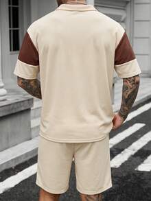 Manfinity CasualCool Conjunto de polo y pantalones cortos con bloques de color y patchwork para hombre - Multicolor - Ver 2