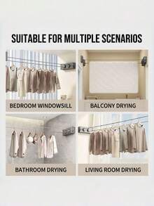 1 pieza Tendedero retráctil invisible para interior/balcón de acero, tendedero retráctil de baño, primavera, minimalista, tops de verano - Multicolor - Ver 6