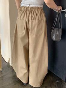 Dazy Petite Curve Pantalones de pierna curva versátiles de estilo callejero blogger casual color caqui sólido para mujer talla grande primavera verano otoño - Caqui - Ver 8