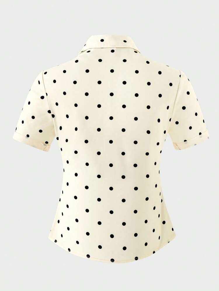 SHEIN 青少年女孩休閒百搭日常通勤修身收腰短袖短版白色襯衫 - 白色 - 查看 2
