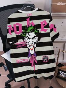 JOKER X SHEIN تي شيرت رجالي صيفي كاجوال مخطط بأكمام قصيرة - أبيض - مشاهدة 1