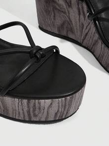 CUCCOO SZL Women's Strappy Fashion Versatile Thick Sole Wedge Sandals, Vacation Shoes, Spring/Summer Shoes - Black - View 4