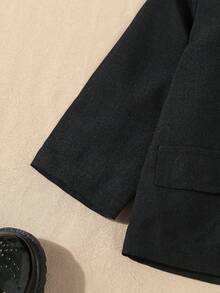SHEIN 2 piezas Conjunto formal elegante de caballero para bebés niños, que incluye chaqueta tipo blazer de manga larga con bolsillos falsos y pantalones de cintura elástica, sin camisa, sin moño, adecuado para primavera/otoño, de 6 meses a 3 años, atuendo formal para boda, actuación, fiesta, cumpleaños, Navidad, graduación otoño invierno - Negro - Ver 5