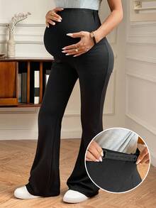 DAZY Celana Hamil Panjang Model Flare dengan Potongan Slim Fit Elastis Warna Polos, Serbaguna, dan Pinggang Dapat Diatur - Hitam - View 1