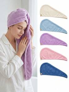 1pc Coral Fleece Thickened Hair Drying Hat, Cute Head Wrap Bath Cap, Quick Drying Hair Towel For Home Use, Suitable For Daily Life Hair Sleep Cap Sleep Bonnet - Multicolor - View 9