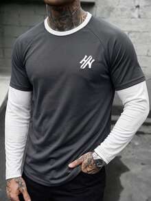 SLATEMANN Men's Colorblock Patchwork Long Sleeve 2 In 1 T-Shirt - Multicolor - View 4
