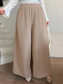 Dazy Plus Pantalones/Culotte de pierna ancha de unicolor y casual, para todas las estaciones, talla grande - Camel - Ver 4