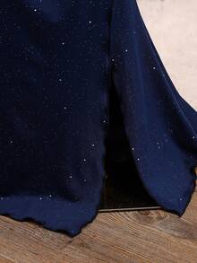 Tween Girls Elegant Back To School Casual Solid Color Asymmetrical Neck One-Shoulder Slim Fit Top - Navy Blue - View 9