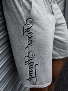 SLATEMANN Pantalon de survêtement décontracté mature très vendu, design imprimé lettres corps d'herbe, 2 en 1, pantalon de survêtement longueur capri pour hommes - Gris - Voir 5