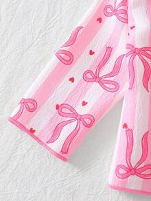 Baby Girl Long Sleeve Cardigan And Long Pants 2 Pieces Set, Woven Fabric With Cute Cherry Print, Loungewear - Pink - View 4
