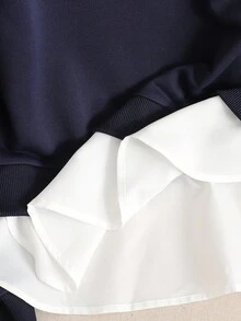 SHEIN 青少年女孩襯衫領刺繡小馬圖案秋冬衛衣 2合1拼接款 - 藏蓝色 - 查看 7
